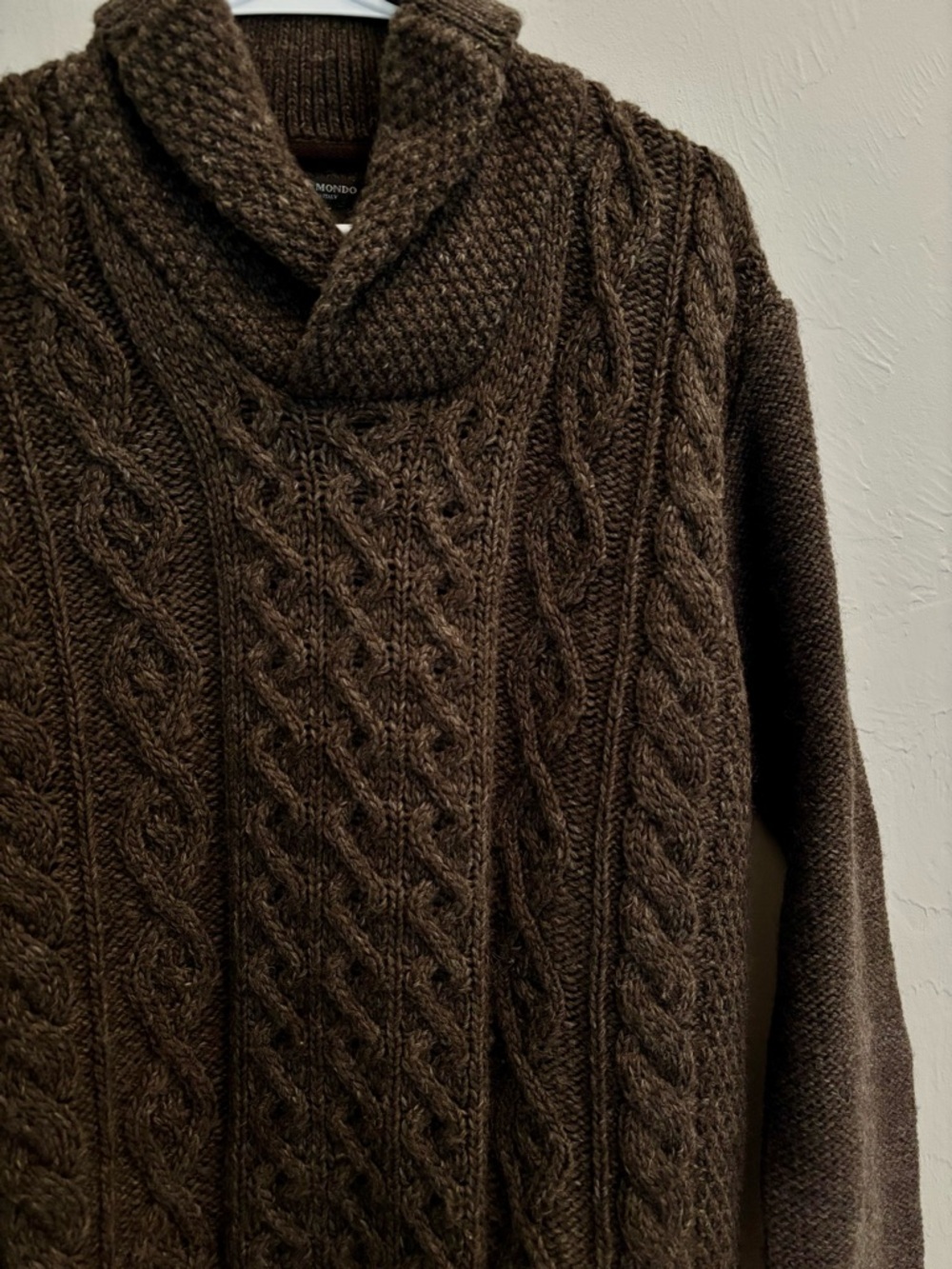Quiet Luxury Wool Cableknit Fishermans Sweater Italy Paolo Mondo Brown Men's M - Picture 2 of 7